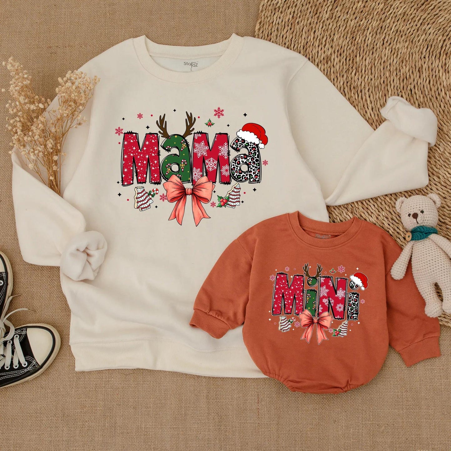 Matching Mama and Mini Christmas Sweatshirts with Holiday Bows Festive Mother Daughter Outfit Toddler Sweater Merry Xmas Gift Idea Cute & Cozy Sweatshirt  