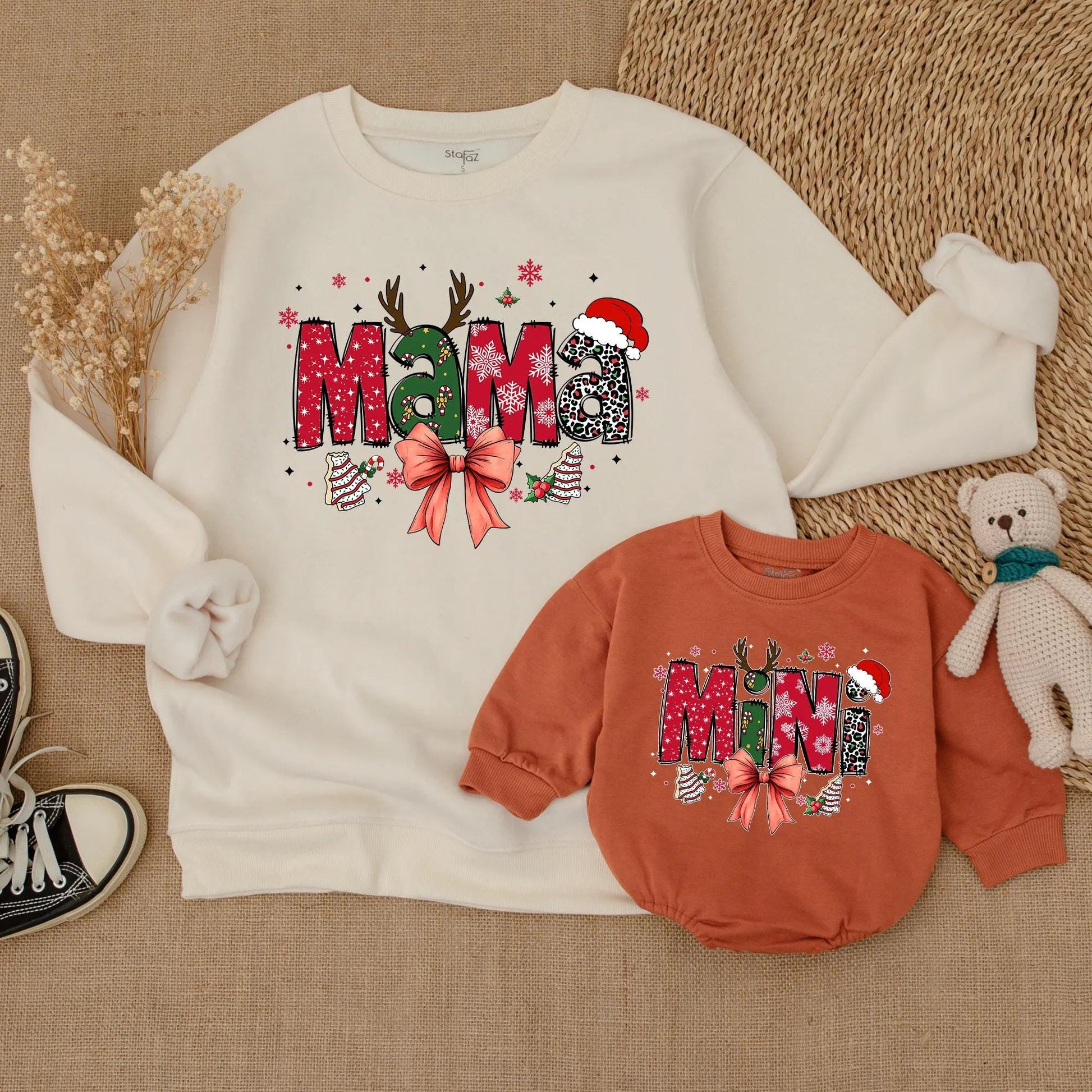 Matching Mama and Mini Christmas Sweatshirts with Holiday Bows Festive Mother Daughter Outfit Toddler Sweater Merry Xmas Gift Idea Cute & Cozy Sweatshirt  