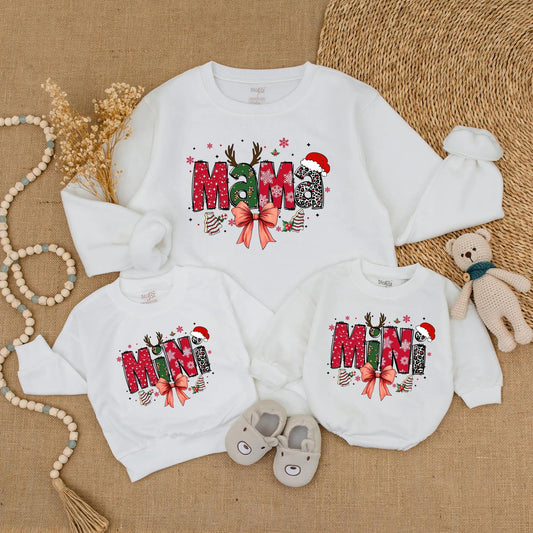 Matching Mama and Mini Christmas Sweatshirts with Holiday Bows Festive Mother Daughter Outfit Toddler Sweater Merry Xmas Gift Idea Cute & Cozy Sweatshirt  