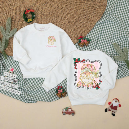 Personalized Pink Christmas Santa Bubble Romper Baby Girl Outfit, Custom Name Holiday Gift, 1st Christmas Baby Clothes