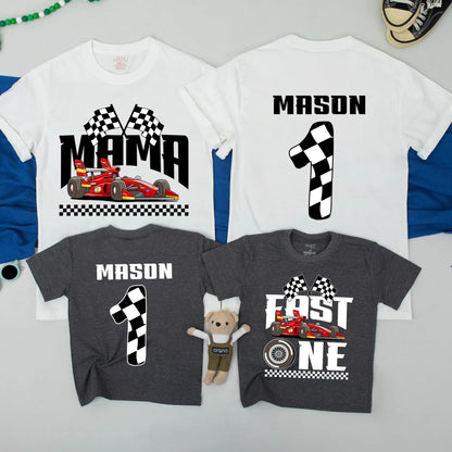 Race Car Birthday Family Matching Shirts, Fast One Boy's 1st Birthday Outfit, Custom Mama Sweatshirt, Chequered Flag Design