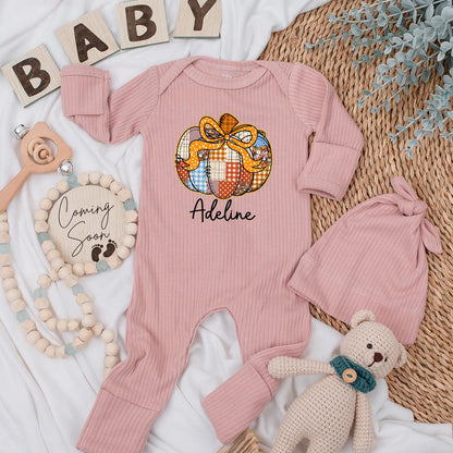 Adeline Personalized Pumpkin Patch Baby Girl Bodysuit Cute Autumn Floral Polka Dot Plaid Warm Fall Newborn Gift