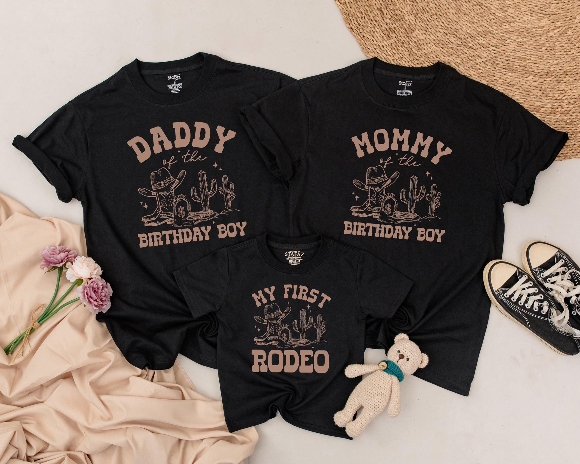 My First Rodeo 1st Birthday Family Matching Shirts Western Cowboy Theme Baby Outfit Daddy and Me Celebration Gift