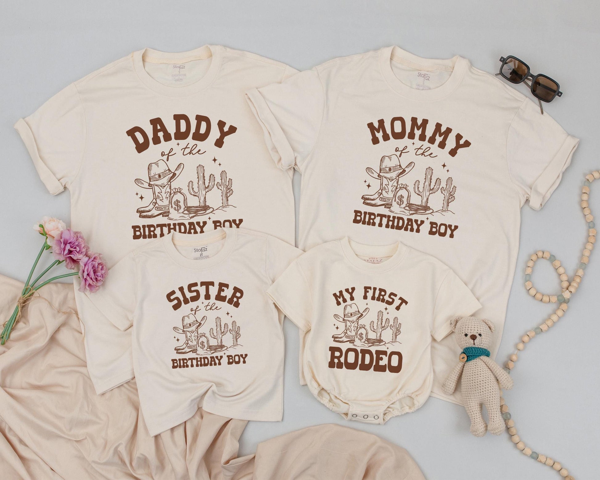 My First Rodeo 1st Birthday Family Matching Shirts Western Cowboy Theme Baby Outfit Daddy and Me Celebration Gift