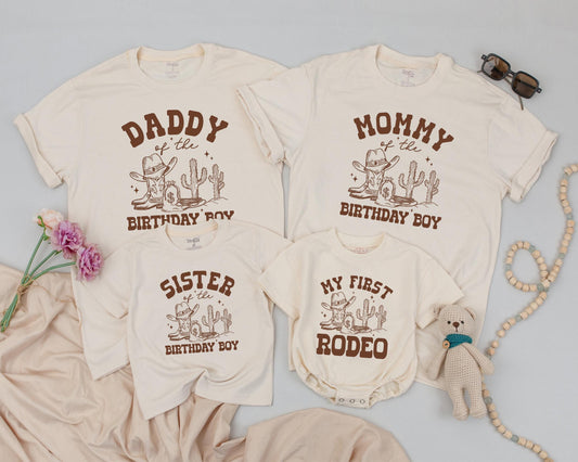 My First Rodeo 1st Birthday Family Matching Shirts Western Cowboy Theme Baby Outfit Daddy and Me Celebration Gift