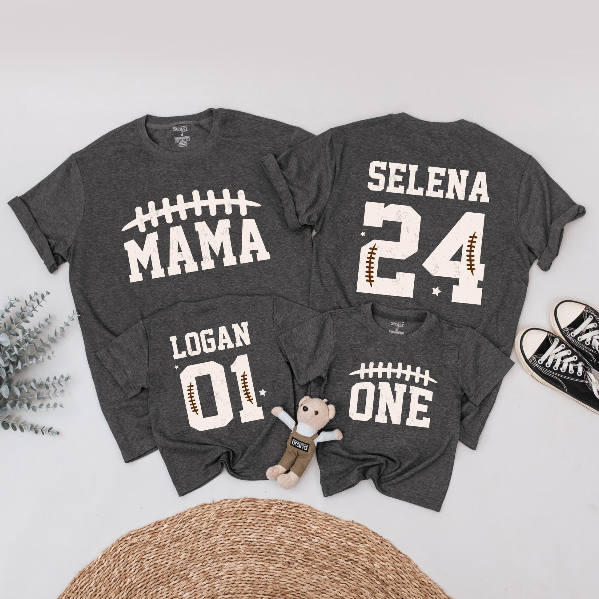 Mama & Me Football Birthday Shirts Custom Name Number Family Matching Outfits 24 01 One Touchdown Season Game Day Gift
