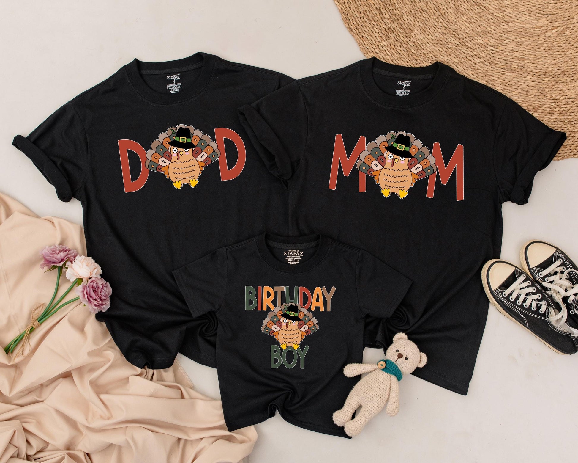 Turkey 1st Birthday Boy Shirt My Little Turkey Is One Thanksgiving Fall First Birthday Outfit Matching Family Kids Autumn