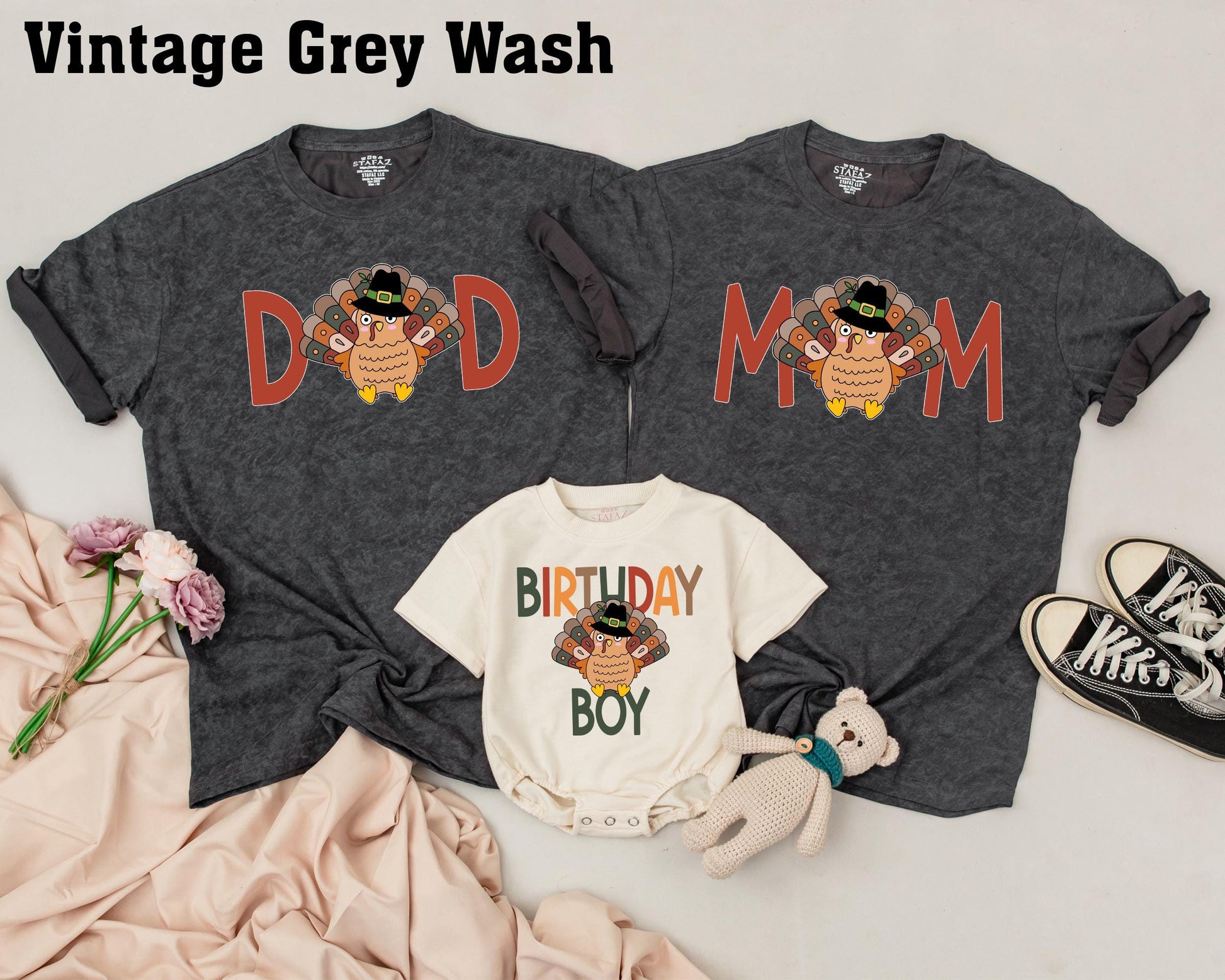 Turkey 1st Birthday Boy Shirt My Little Turkey Is One Thanksgiving Fall First Birthday Outfit Matching Family Kids Autumn