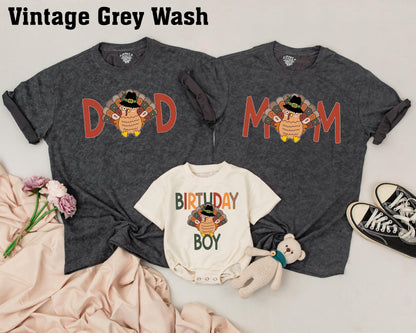 Turkey 1st Birthday Boy Shirt My Little Turkey Is One Thanksgiving Fall First Birthday Outfit Matching Family Kids Autumn