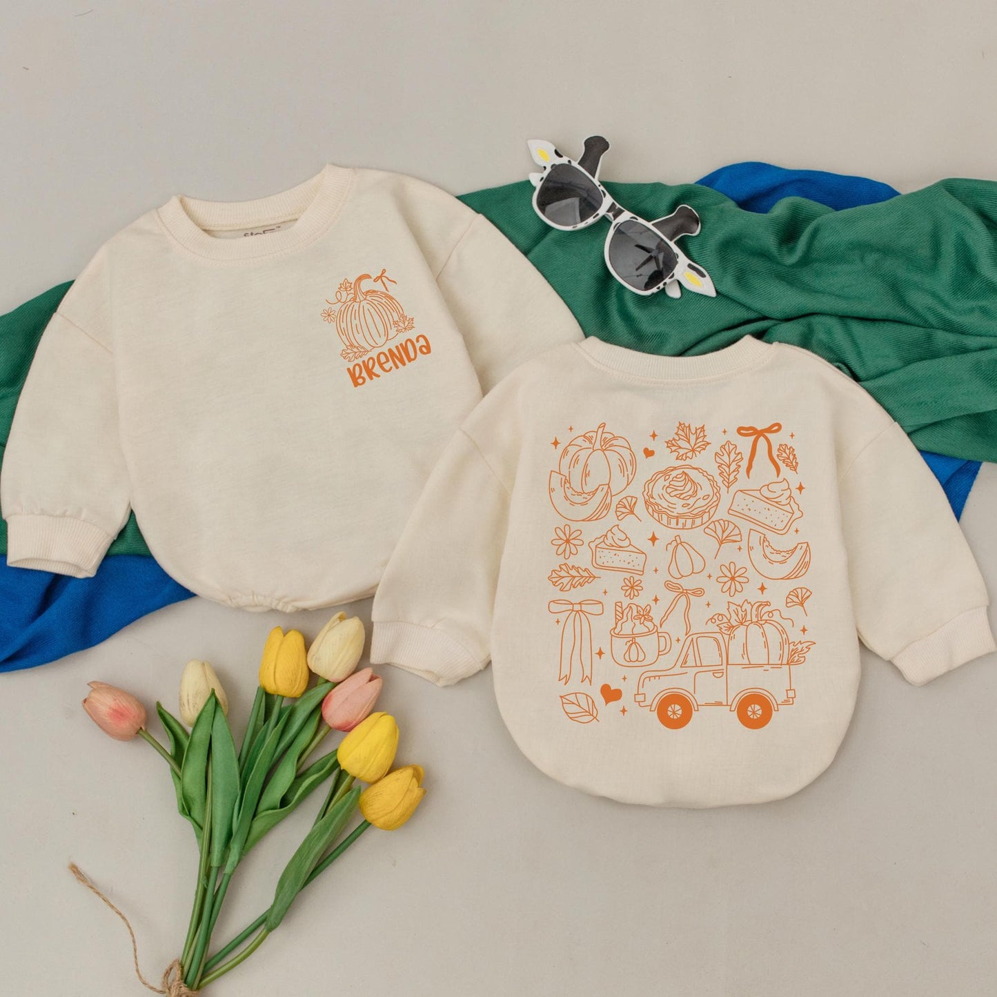 Personalized Brenda Thanksgiving Baby Girl Romper, Fall Pumpkin Outfit, Custom Name Bodysuit, Autumn Baby Gift, Baby Shower