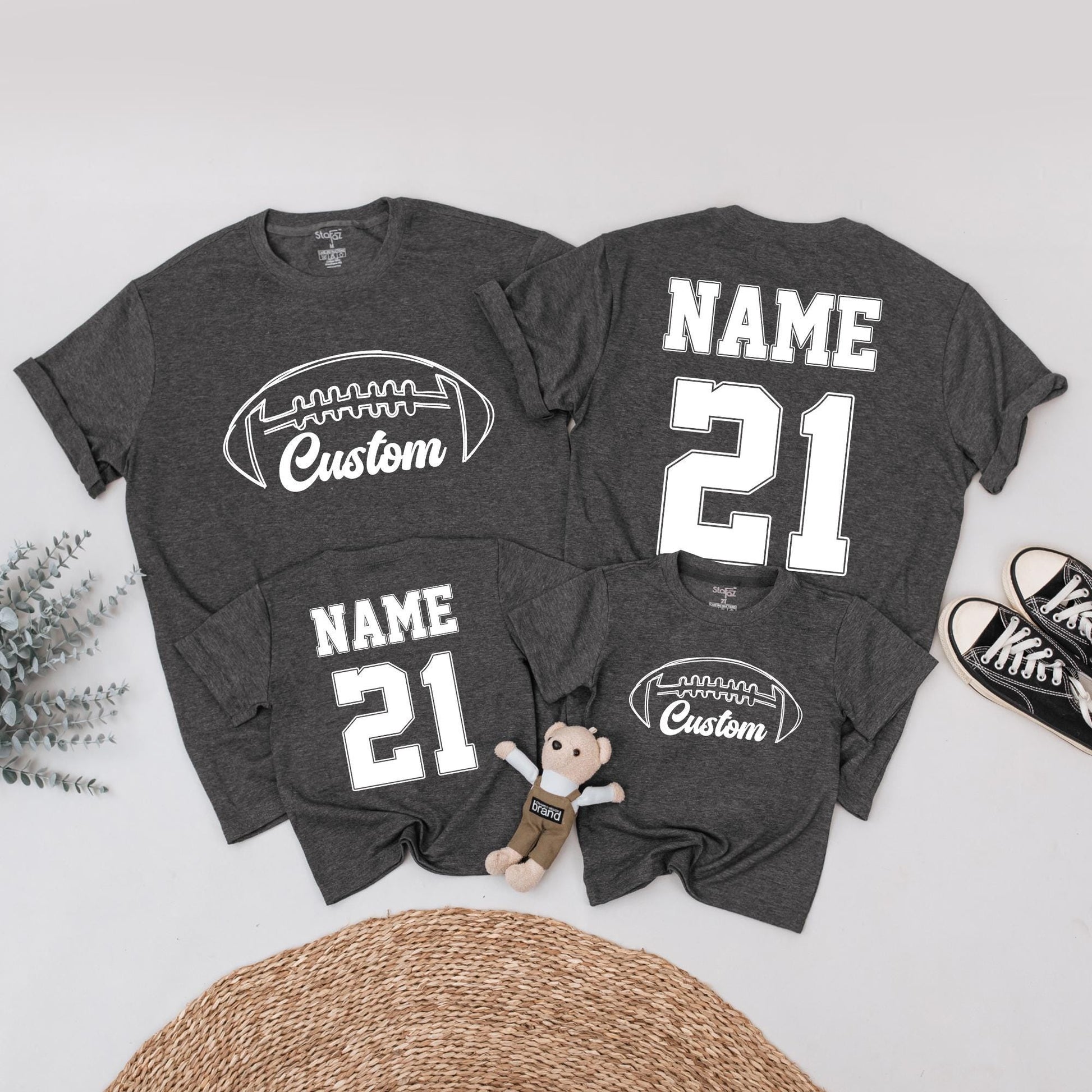 Custom Football Family Matching Shirts: Personalized Game Day Outfit, Brown Graphic Design, Sports Team Name Tee, Football Season