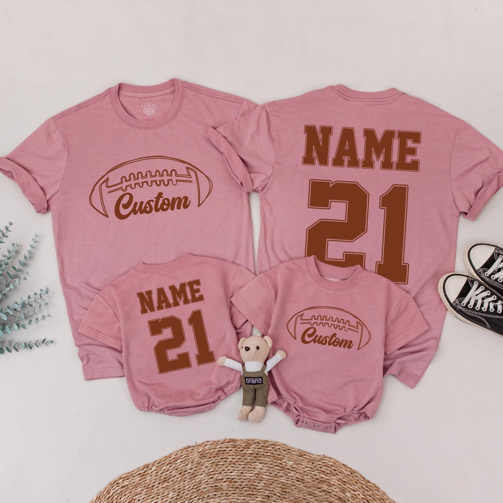Custom Football Family Matching Shirts: Personalized Game Day Outfit, Brown Graphic Design, Sports Team Name Tee, Football Season