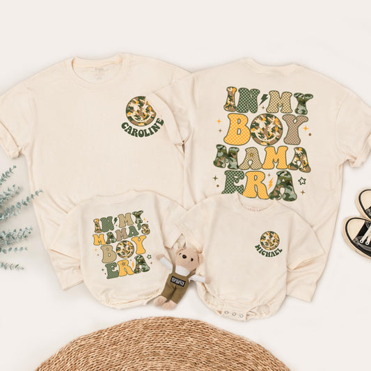 Matching In My Boy Mama Era Family Shirts & Baby Boy Romper Custom Mommy and Me Outfits, Retro Design, Gift for Mom & Son