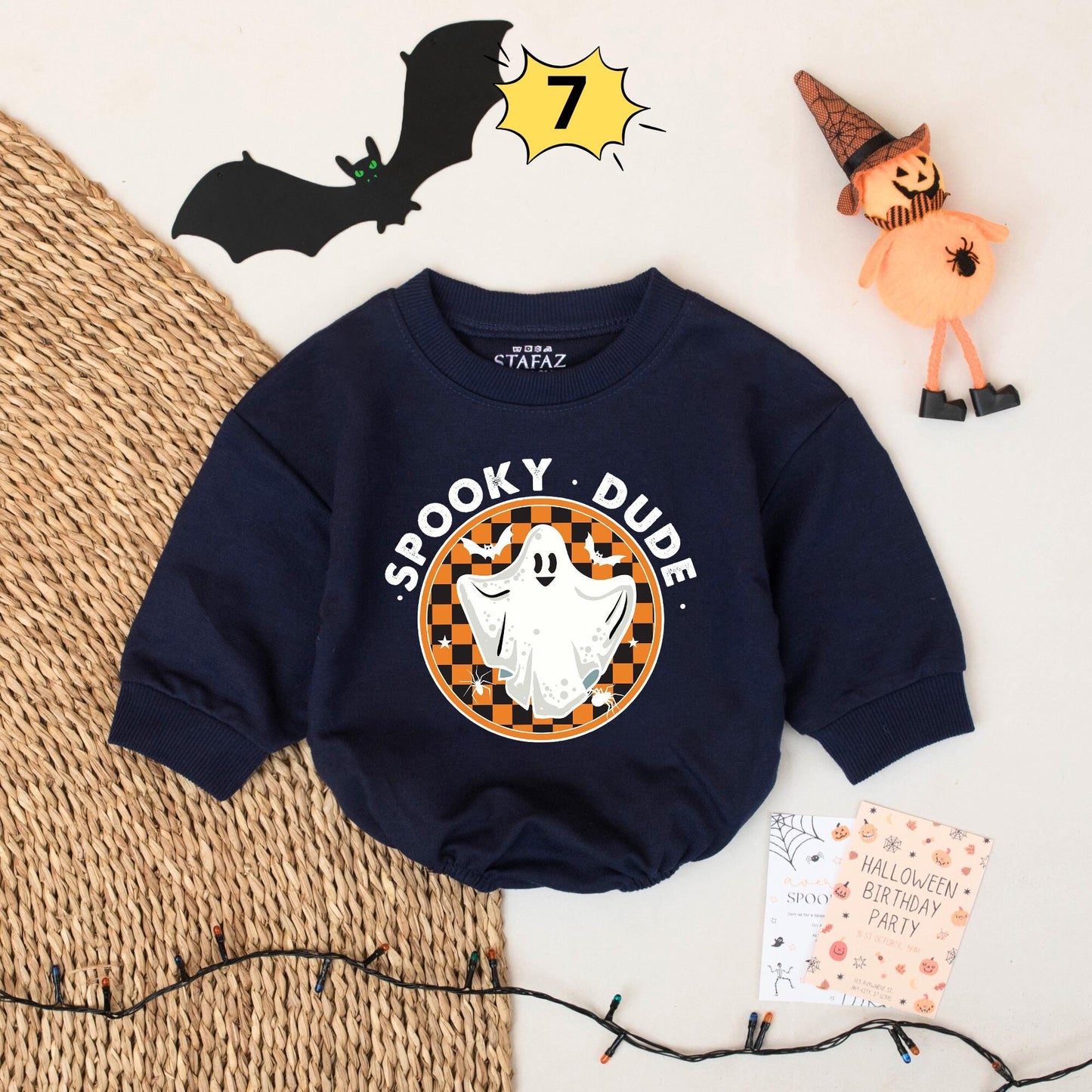 Personalized Thanksgiving Baby Romper Fun Retro Turkey Design with Teal Hair Orange Goggles & Thomas Name Brown Gold Beak Checkered Baby Gift