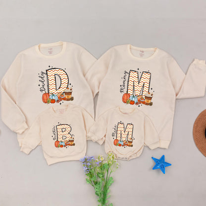 Matching Family Thanksgiving Sweatshirts: Custom Pumpkin Retro Shirts for Mom, Dad & Sister with Fall Graphics & Stars! Baby & Toddler Options