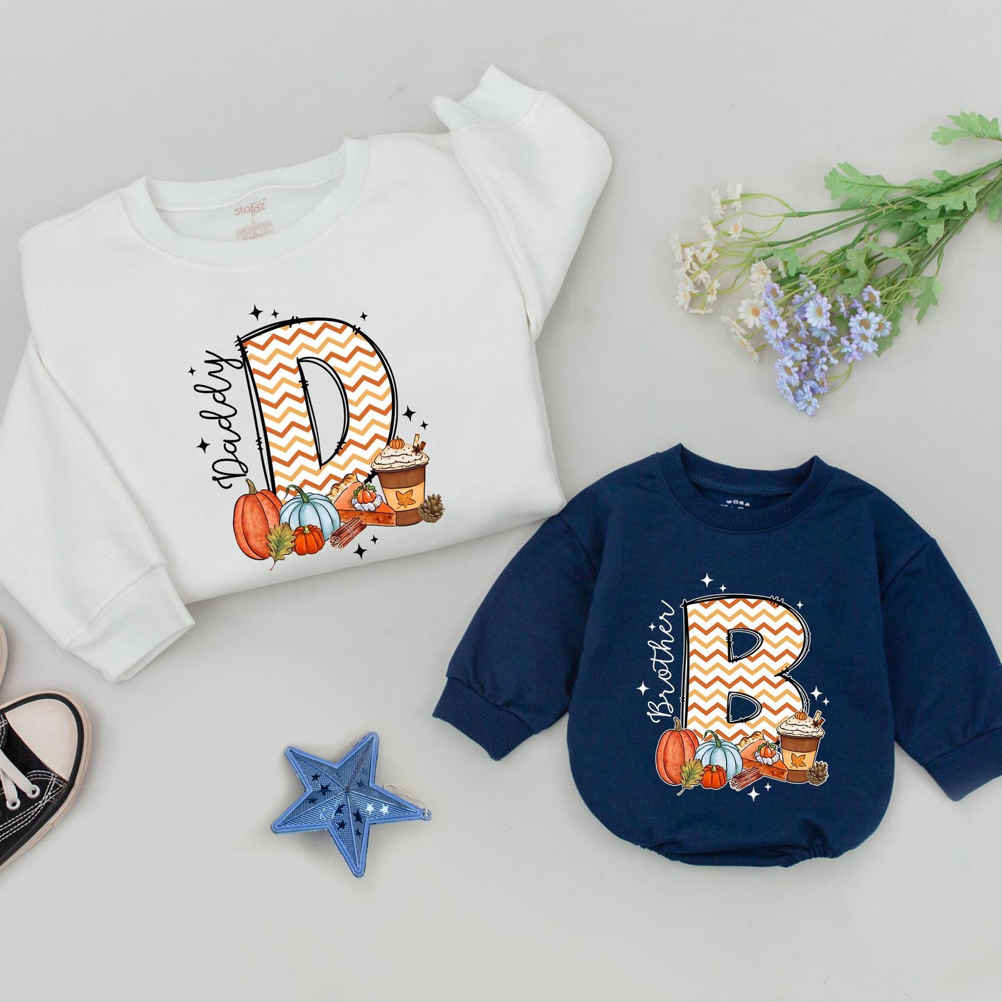 Matching Family Thanksgiving Sweatshirts: Custom Pumpkin Retro Shirts for Mom, Dad & Sister with Fall Graphics & Stars! Baby & Toddler Options