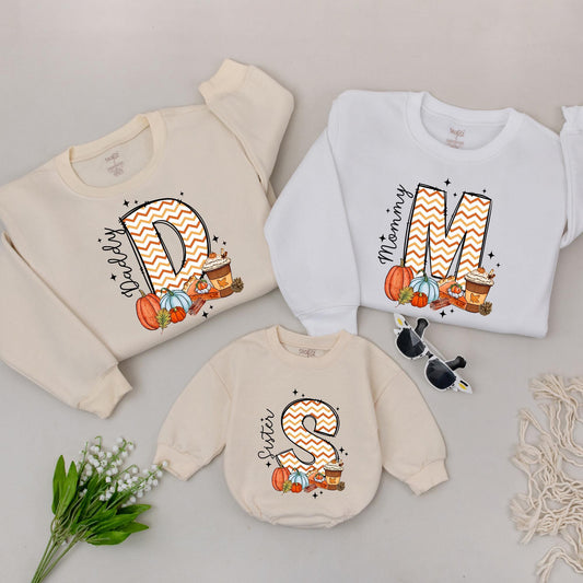 Matching Family Thanksgiving Sweatshirts: Custom Pumpkin Retro Shirts for Mom, Dad & Sister with Fall Graphics & Stars! Baby & Toddler Options