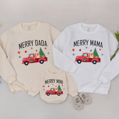 Personalized Merry Mama Mini Sweatshirts Christmas Outfit Family Matching Mama and Me Sweaters Retro Truck Design Gift for New Mom