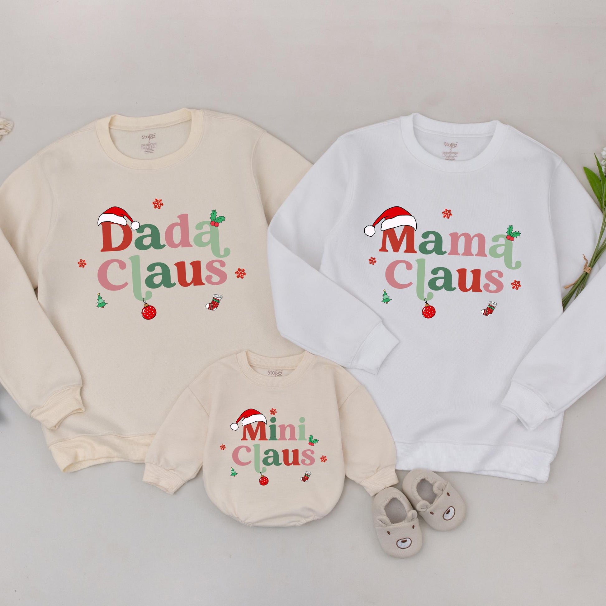 Mama Claus Sweatshirt Family Matching Retro Christmas Sweaters Outfit, Personalized Dada Mini Claus, Mommy and Me Holiday Outfits Soft Comfy Vintage Gift