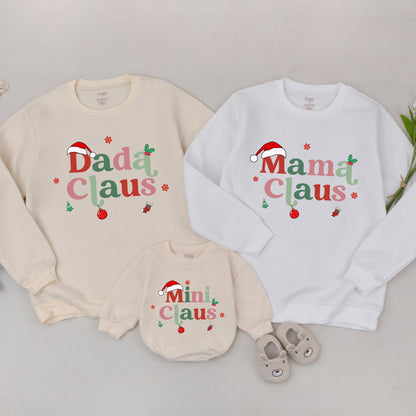 Mama Claus Sweatshirt Family Matching Retro Christmas Sweaters Outfit, Personalized Dada Mini Claus, Mommy and Me Holiday Outfits Soft Comfy Vintage Gift