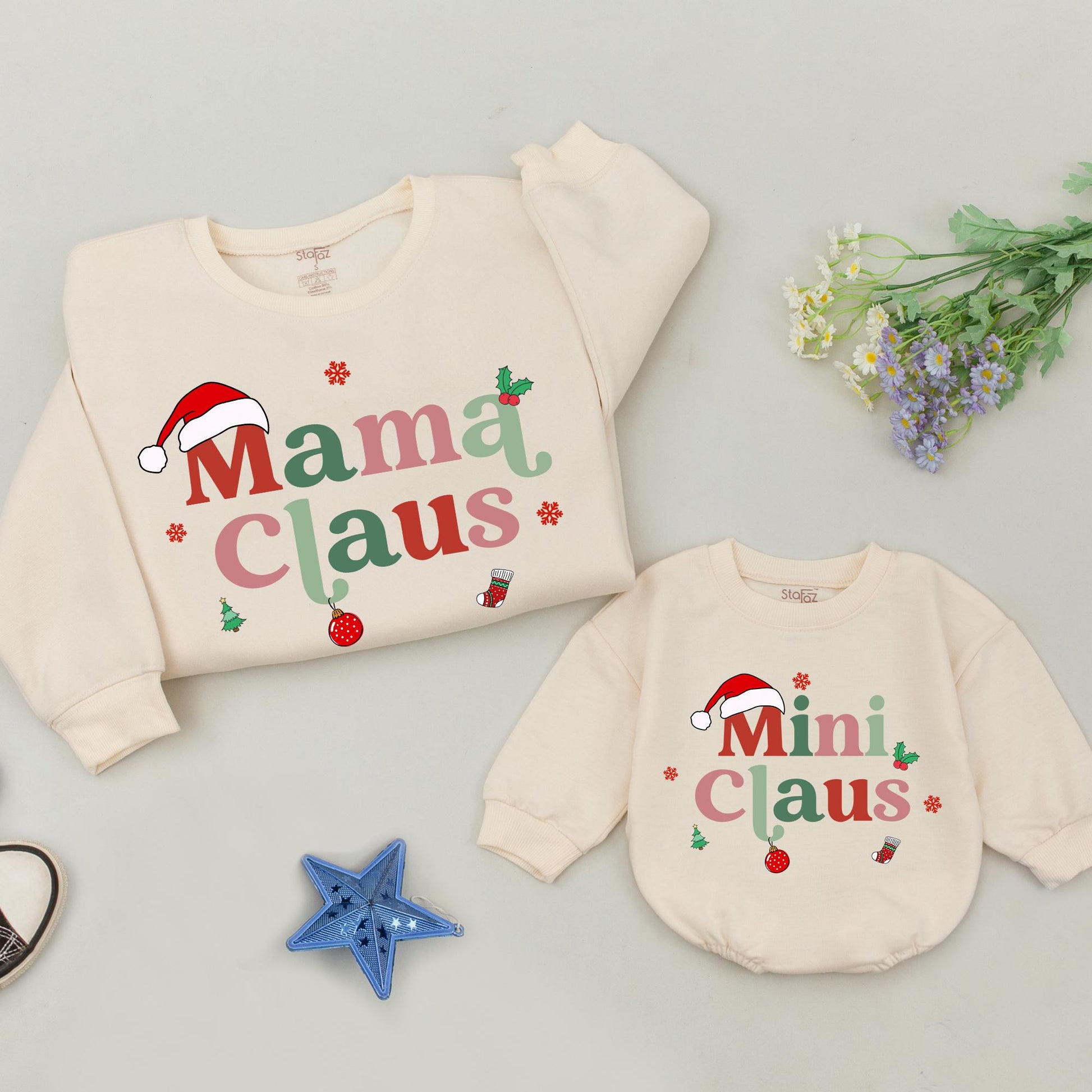 Mama Claus Sweatshirt Family Matching Retro Christmas Sweaters Outfit, Personalized Dada Mini Claus, Mommy and Me Holiday Outfits Soft Comfy Vintage Gift