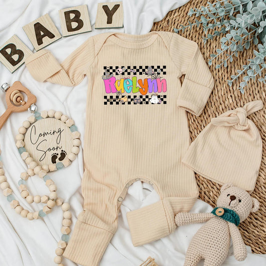 Personalized Raelynn Halloween Baby Bodysuit Retro Spooky Newborn Outfit Custom Name Baby Clothes First Halloween Gift