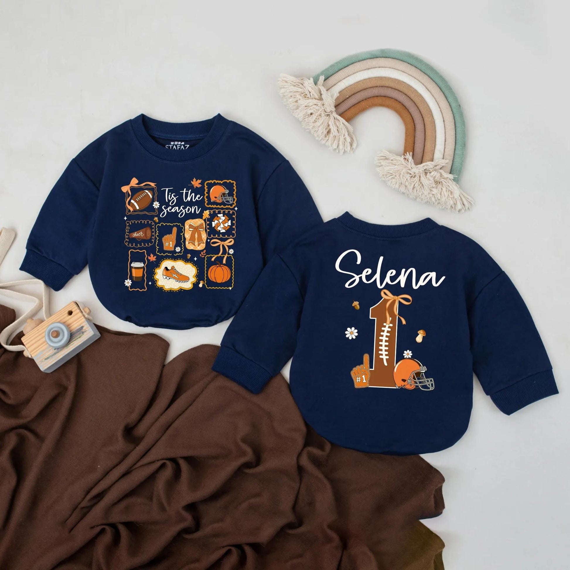 Custom Selena Fall Football Baby Romper Tis The Season Outfit Personalized Autumn Bodysuit Game Day Baby Clothes