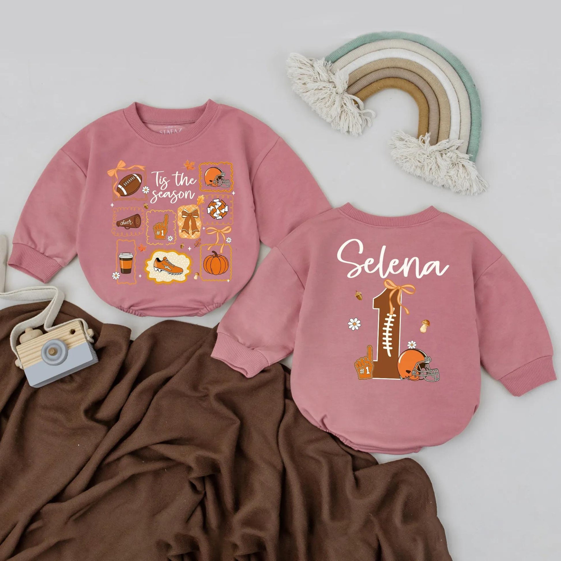 Custom Selena Fall Football Baby Romper Tis The Season Outfit Personalized Autumn Bodysuit Game Day Baby Clothes