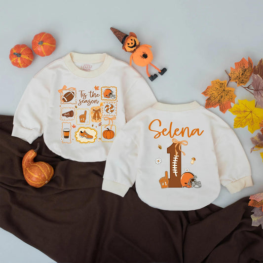 Custom Selena Fall Football Baby Romper Tis The Season Outfit Personalized Autumn Bodysuit Game Day Baby Clothes