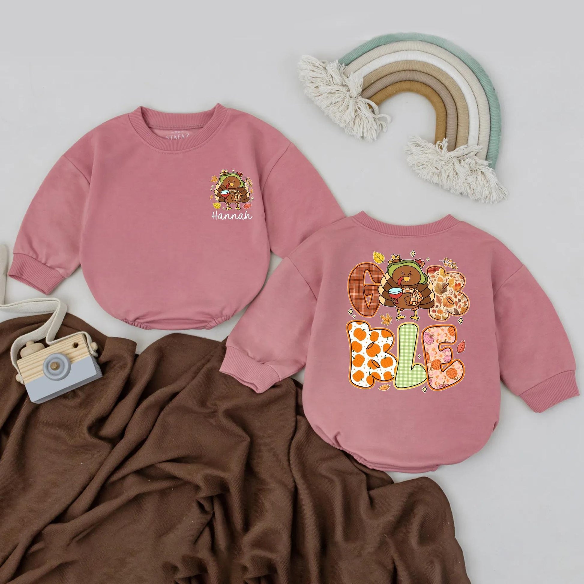 Personalized Gobble Baby Romper First Thanksgiving Outfit Custom Name Fall Bodysuit Little Turkey Clothes Girl Boy Festive