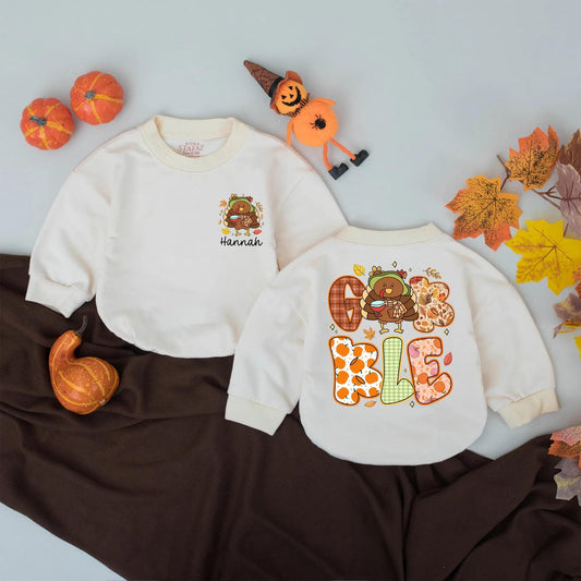Personalized Gobble Baby Romper First Thanksgiving Outfit Custom Name Fall Bodysuit Little Turkey Clothes Girl Boy Festive
