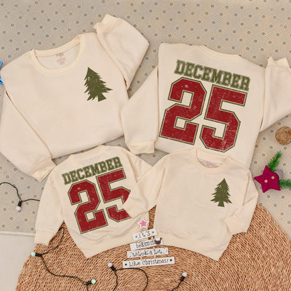 Distressed December 25th Toddler Sweatshirt, Vintage Christmas Baby Outfit, Retro Xmas Newborn Gift, Matching Family Holiday Clothes (140 chars)