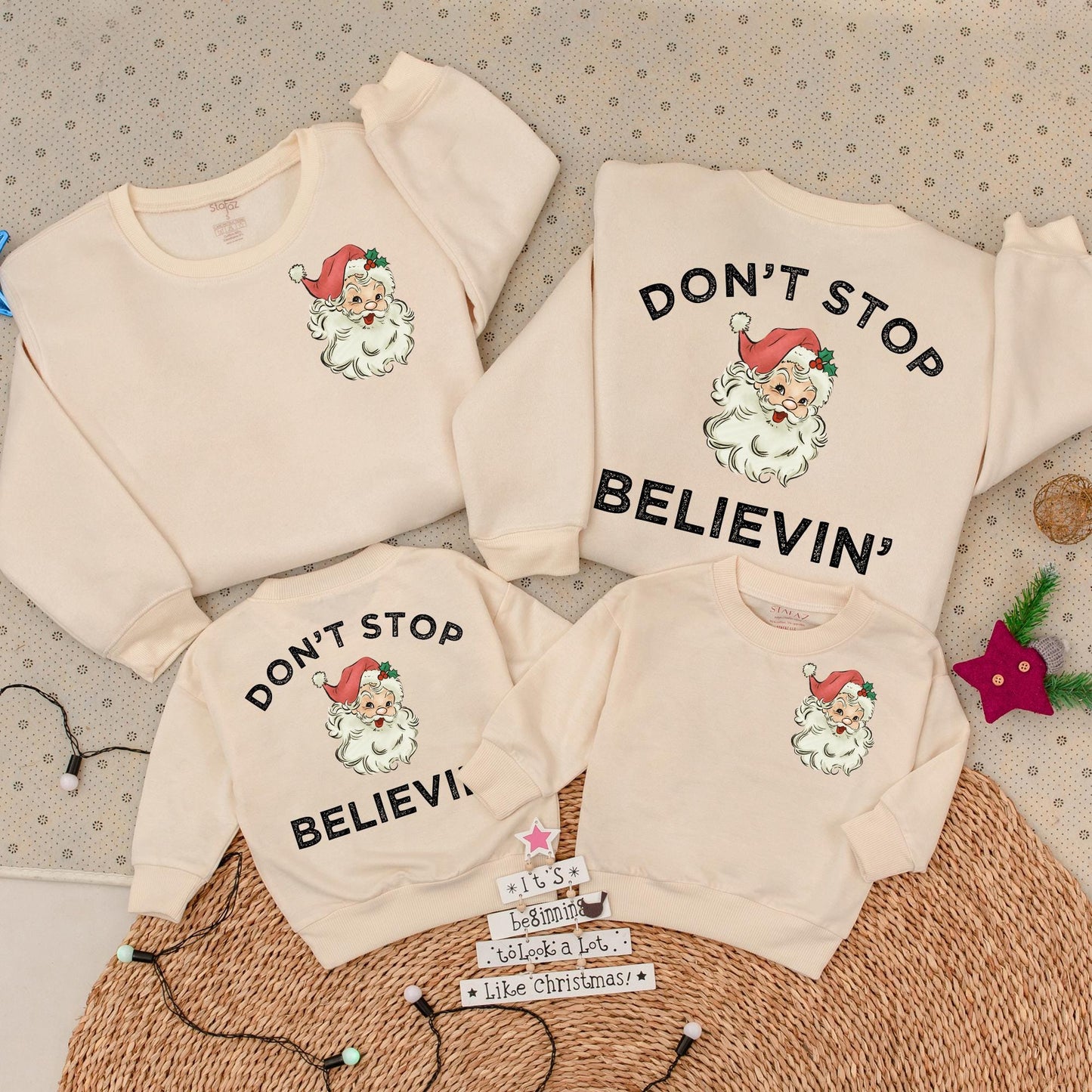 Retro Santa Claus Sweatshirt Don't Stop Believin' Vintage Christmas Gift Women's Cozy Holiday Apparel