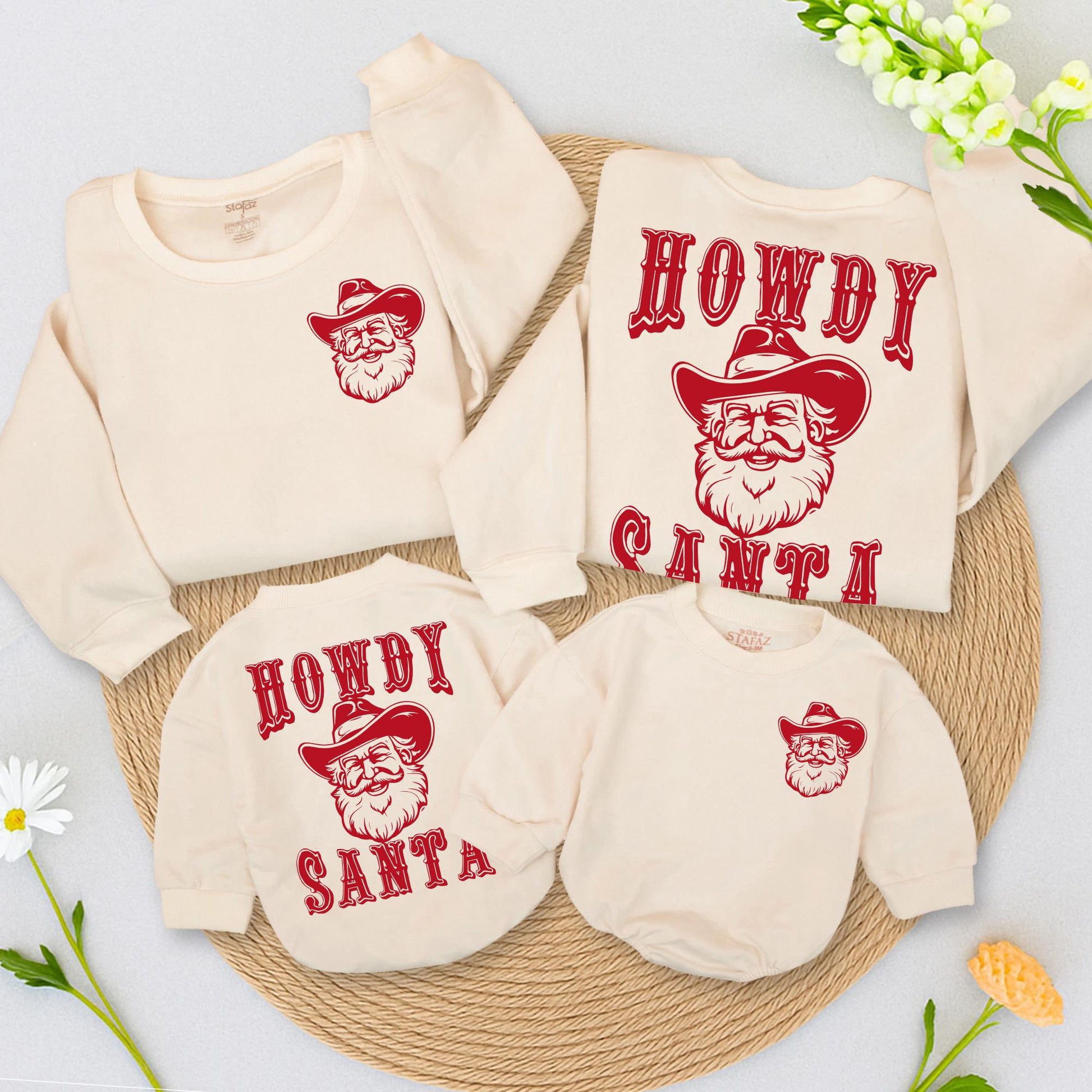 Howdy Santa Retro Christmas Sweatshirt Toddler Outfit Cute Cowboy Santa Graphic Vintage Red Line Art Western Holiday Baby Gift 130 Characters