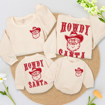 Howdy Santa Retro Christmas Sweatshirt Toddler Outfit Cute Cowboy Santa Graphic Vintage Red Line Art Western Holiday Baby Gift 130 Characters