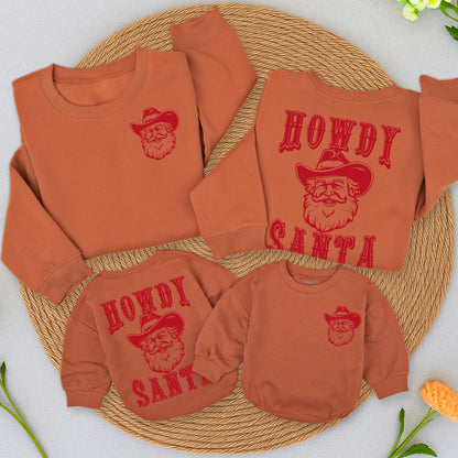 Howdy Santa Retro Christmas Sweatshirt Toddler Outfit Cute Cowboy Santa Graphic Vintage Red Line Art Western Holiday Baby Gift 130 Characters