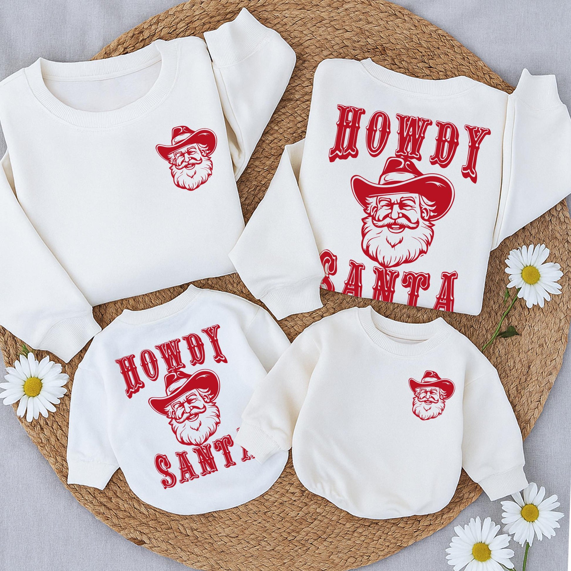 Howdy Santa Retro Christmas Sweatshirt Toddler Outfit Cute Cowboy Santa Graphic Vintage Red Line Art Western Holiday Baby Gift 130 Characters