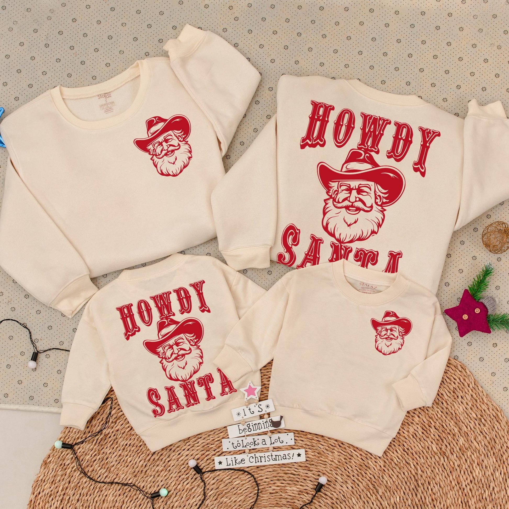 Howdy Santa Retro Christmas Sweatshirt Toddler Outfit Cute Cowboy Santa Graphic Vintage Red Line Art Western Holiday Baby Gift 130 Characters