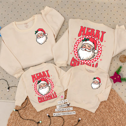 Retro Santa Christmas Sweatshirt Toddler Outfit with Vintage Graphic Merry Christmas Design Baby Newborn Romper Family Matching Winter Holiday Gift