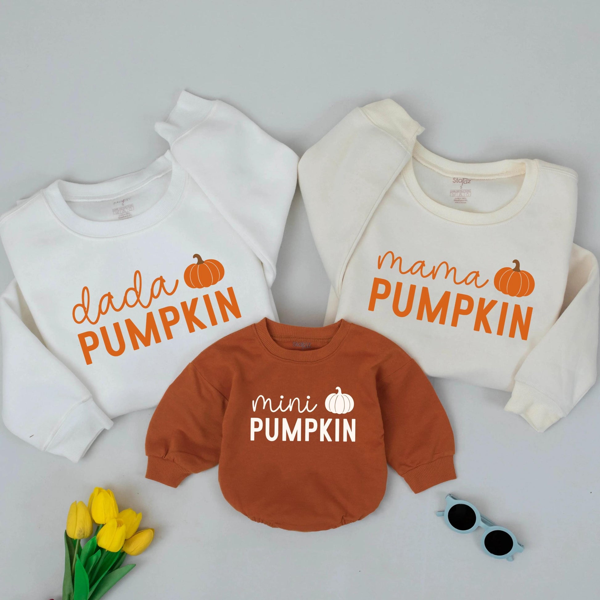Mama PUMPKIN Dada PUMPKIN Mini PUMPKIN Fall Family Matching Sweatshirt Cute Orange Pumpkin Patch Mommy and Me Outfits Thanksgiving