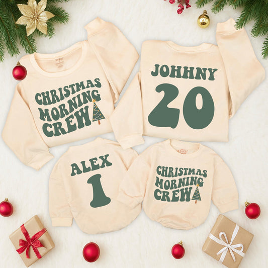 Christmas Morning Crew Matching Sweatshirts for the Family Retro Festive Holiday Outfits Cute Newborn Baby Toddler Kids Graphic Pullovers Comfy Soft 137