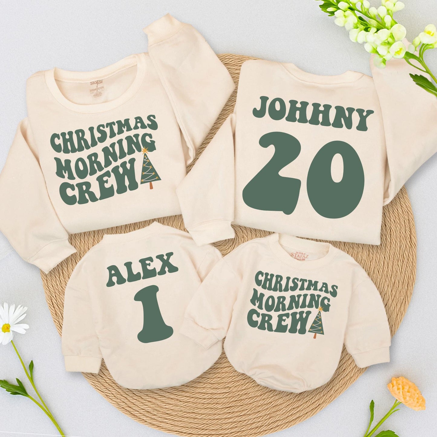 Christmas Morning Crew Matching Sweatshirts for the Family Retro Festive Holiday Outfits Cute Newborn Baby Toddler Kids Graphic Pullovers Comfy Soft 137