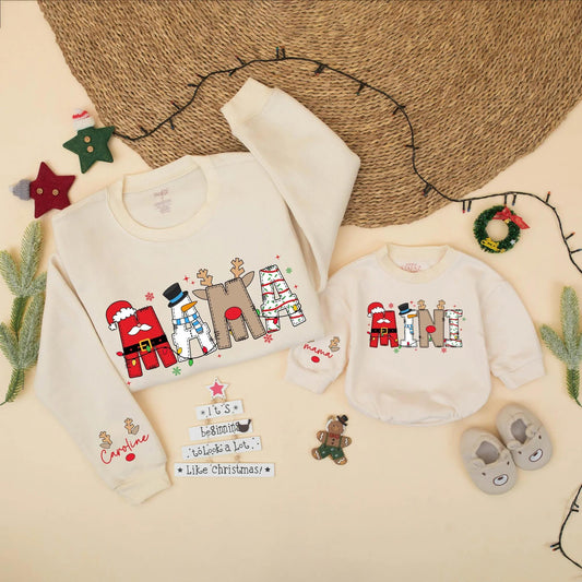 Matching Christmas Mama and Mini Sweatshirts, Festive Holiday Family Outfit, Custom Santa/Snowman Designs, Cozy Gift Idea
