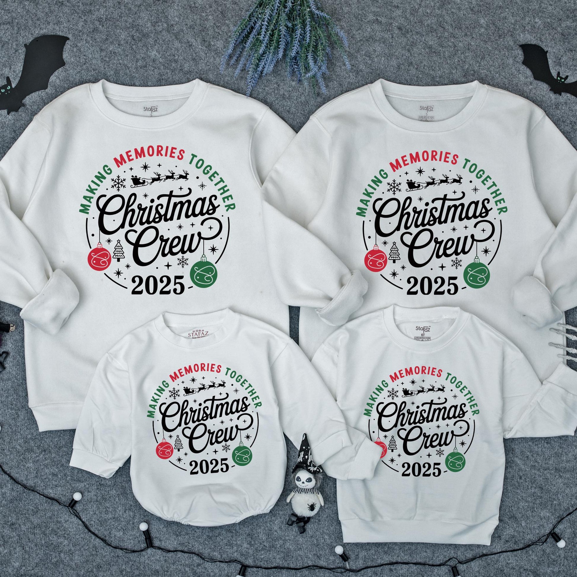 Matching Family Christmas Crew 2025 Pullover Sweatshirts Festive Red Green Snowflake Sleigh Design