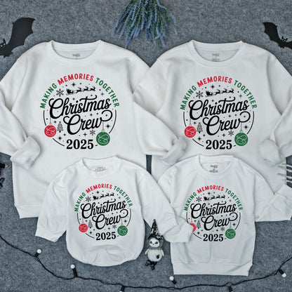 Matching Family Christmas Crew 2025 Pullover Sweatshirts Festive Red Green Snowflake Sleigh Design