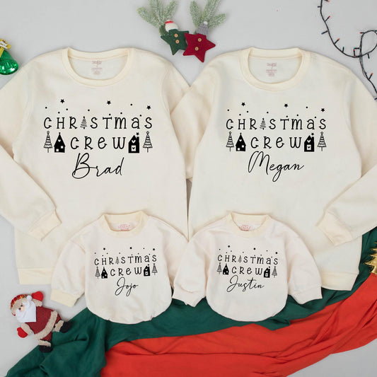 Personalized Christmas Crew Family Sweatshirts, Mama Bear Mini Bear Matching Outfits, Custom Name Xmas Holiday Sweaters, Festive Black Ink Print 2025 (137)