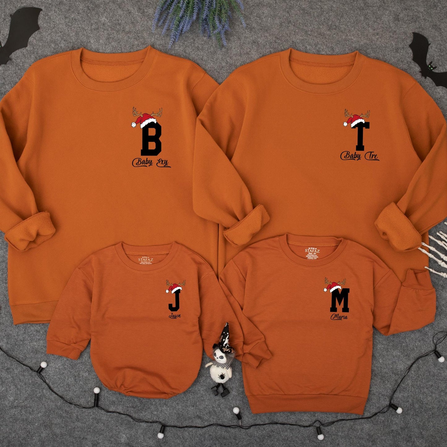 Personalized Christmas Family Sweatshirt 2025, Santa Hat Initial & Name Matching Outfits, Custom Baby Romper Holiday Gift, Festive Monogrammed Tee 2025