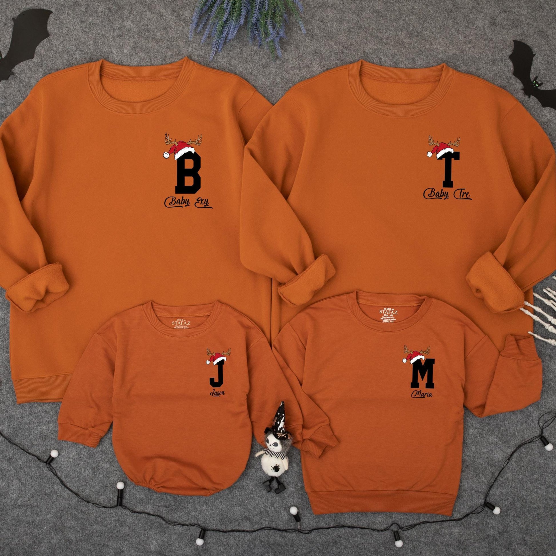 Personalized Christmas Family Sweatshirt 2025, Santa Hat Initial & Name Matching Outfits, Custom Baby Romper Holiday Gift, Festive Monogrammed Tee 2025