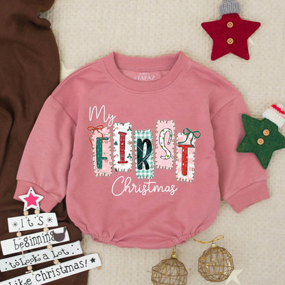 My First Christmas Bubble Romper for Baby Girl, Festive Holiday Outfit with Plaid & Snowflake Design, Newborn Winter Gift