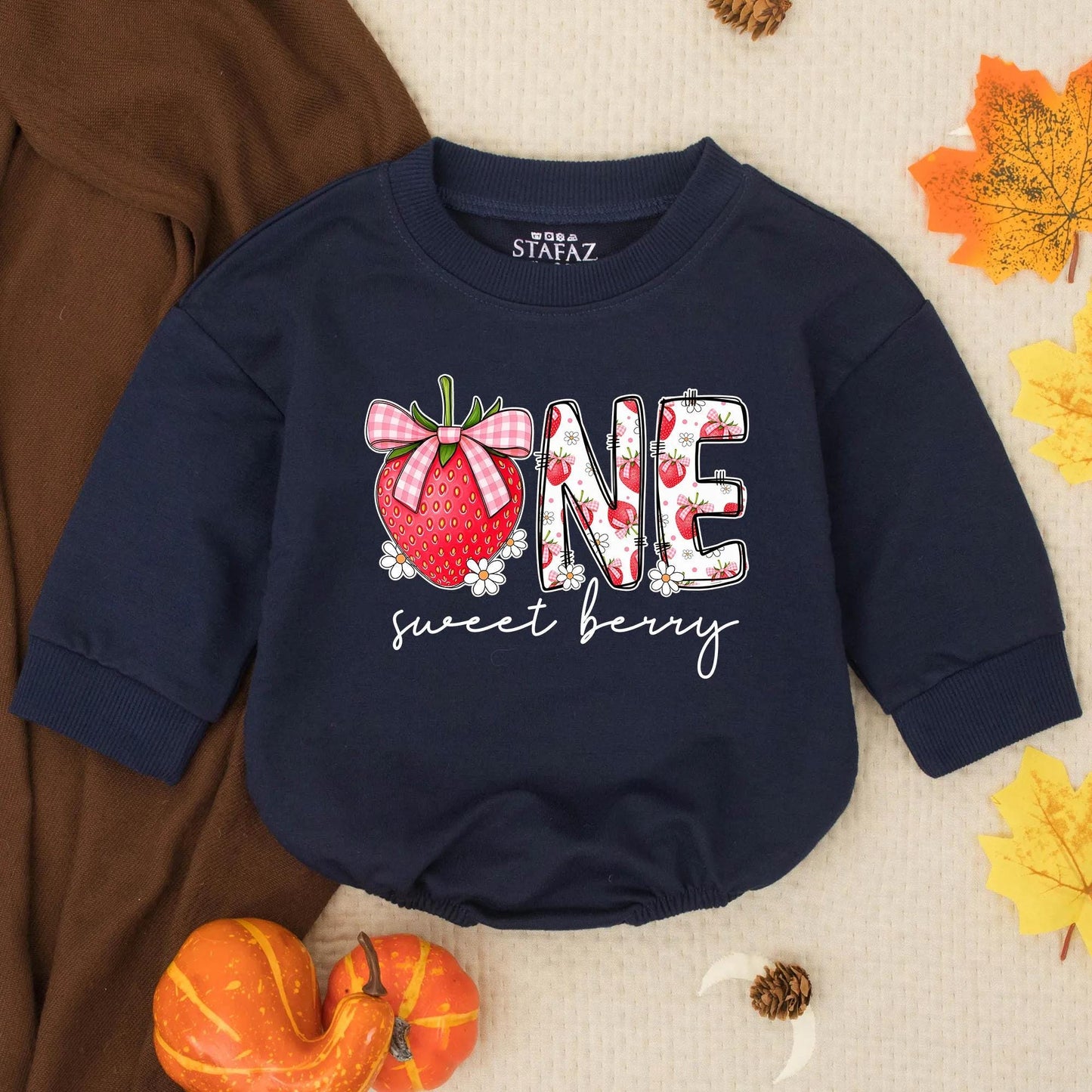 Berry Sweet First Birthday Romper, One Year Old Baby Girl Outfit with Strawberry Design, 1st Birthday Gift